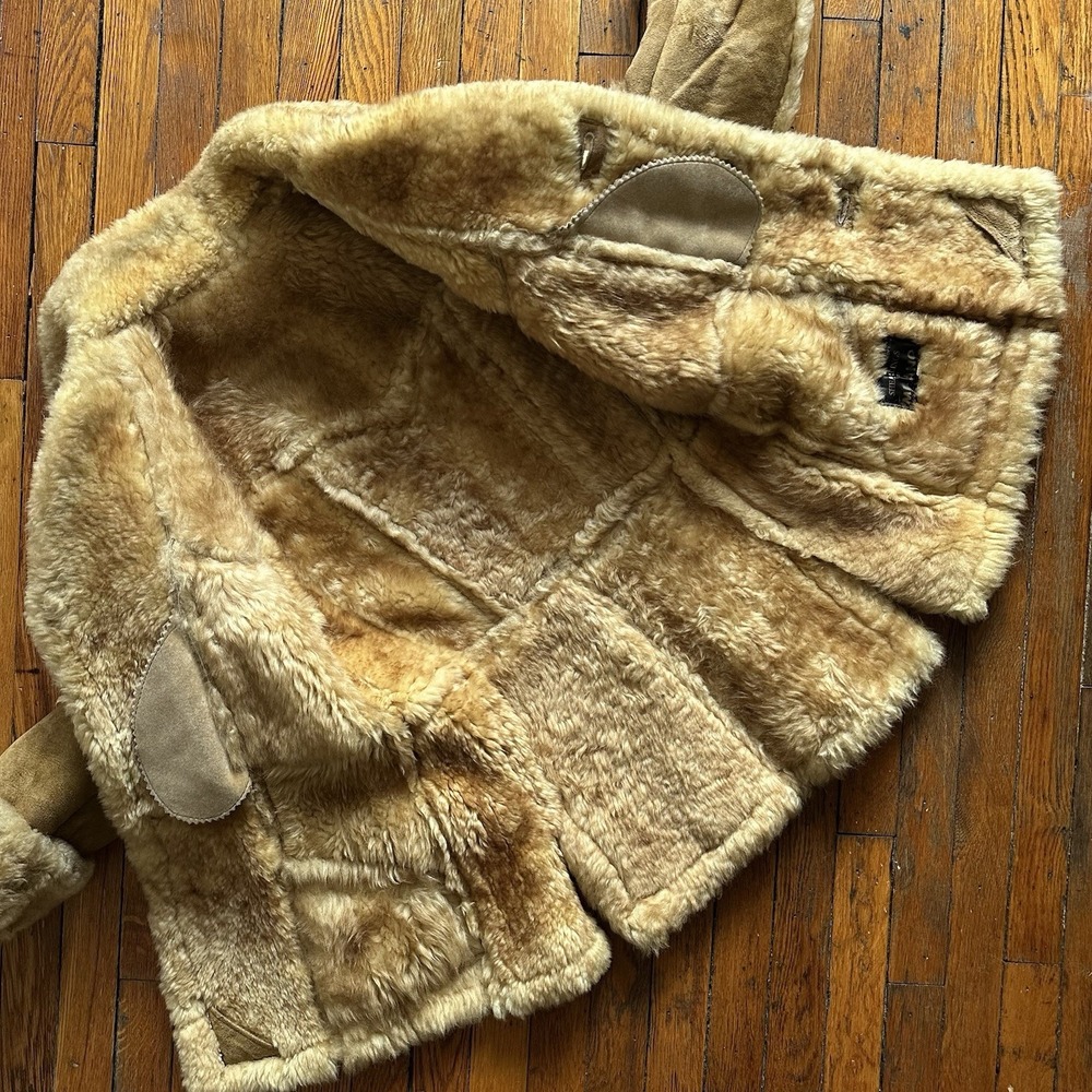 Vtg 70s Shearling Milano Lambskin Sheepskin Patchwork Coat Women 34 S Beige Tan - Picture 7 of 12